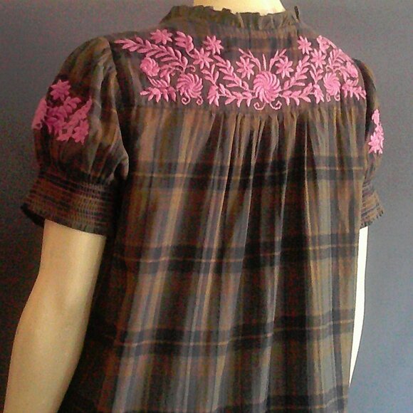 Sister Mary Cotton Plaid Purple floral Embroidered Camilla Top XS - Picture 5 of 9